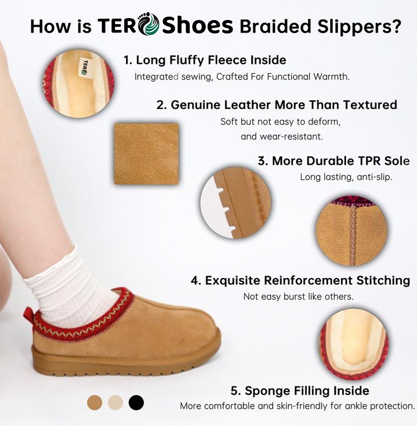 TERO WarmTeddy Premium Fluffy Lined Suede Slippers